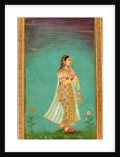 A lady walking through flowers by Unknown