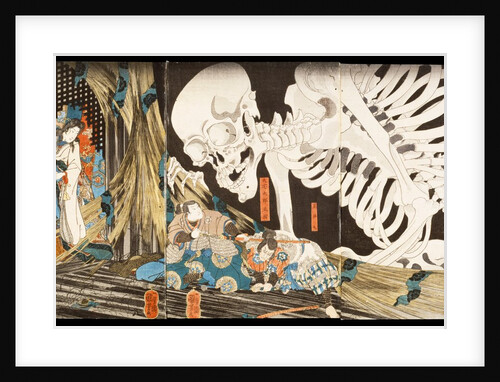 The Witch Takiyashi calling up a monstrous skeleton-spectre to frighten Mitsukuni by Utagawa Kuniyoshi