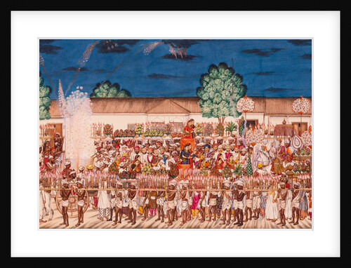 Hindu Marriage procession through a bazaar by night. Tanjore, India, early 19th century by Unknown