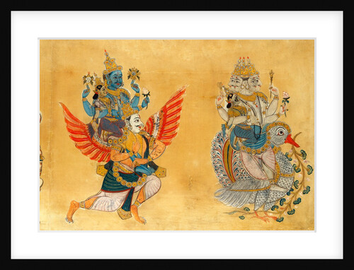 Brahma and Sarasvati on the cosmic goose and Vishnu and Lakshmi on Garvola by Unknown
