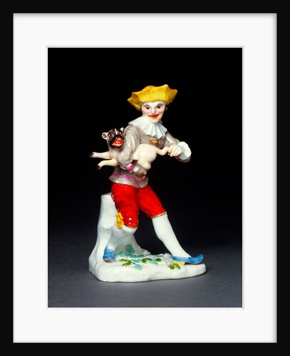 Harlequin with a hurdy-gurdy and a pug dog by Johann Joachim Kändler