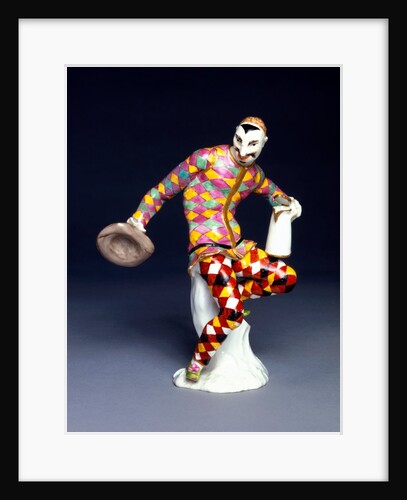 Harlequin holding a hat and a jug by Johann Joachim Kändler