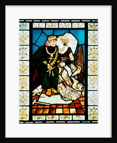 Stained glass panel depicting a scene from King Rene's honeymoon by Ford Madox Brown