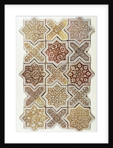 Panel of fifteen star and cross tiles, attributable to Ali ibn Muhammad ibn Abi Tahir. Kashan (probably), Iran, 1262 by Ali ibn Muhammad ibn Abi Tahir