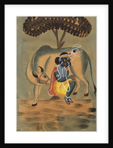 Krishna milking a cow by Unknown