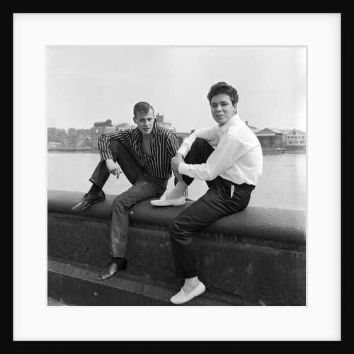 Cliff Richard with unknown man by the Thames at Chelsea by Harry Hammond