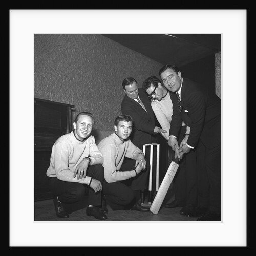 Buddy Holly with The Crickets and cricketers Colin Cowdrey and Dennis Compton by Harry Hammond
