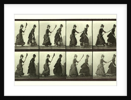 Women chasing another woman with a broom by Eadweard Muybridge