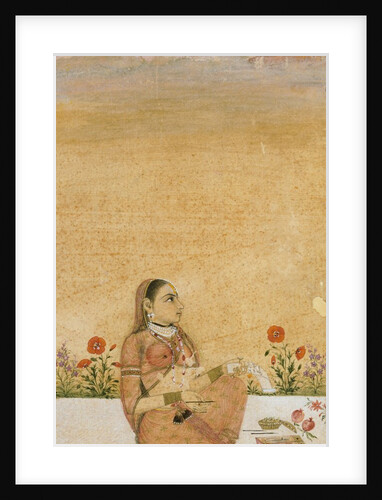 Hindu Lady seated on flower edged terrace by Unknown