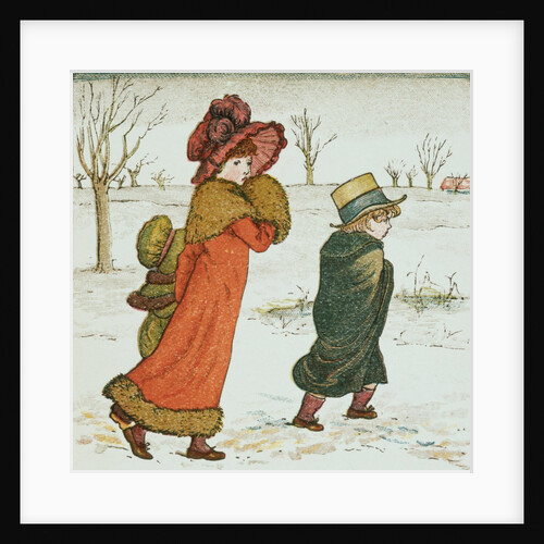 Girl and boys in the snow by Kate Greenaway