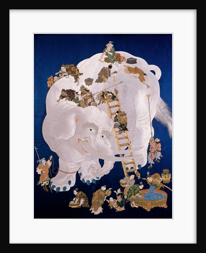 White elephant washed by 18 men, embroidered on a fukusa. Japan, 19th century by Unknown