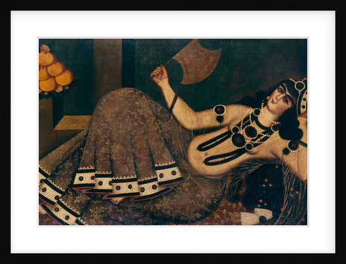 Lady reclining and holding a fan. Iran, Qajar dynasty, 19th century by Unknown