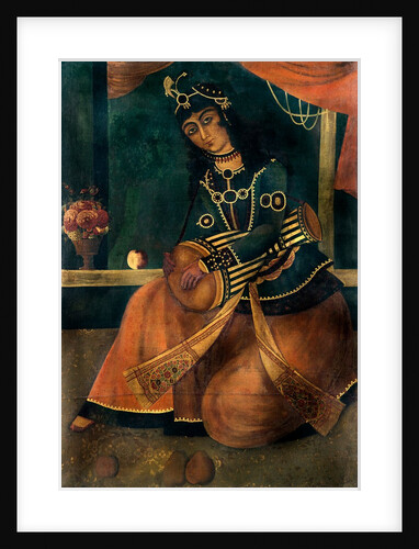 Lady seated playing a drum. Iran, Qajar dynasty, early 19th century by Unknown