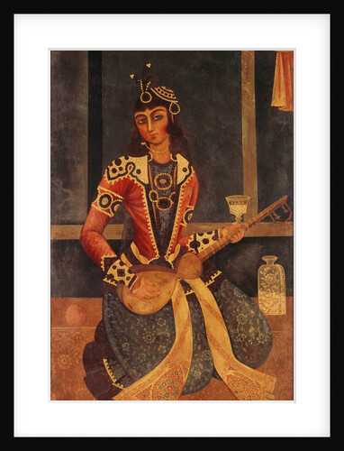 Lady seated playing the guitar. Iran, Qajar dynasty, early 19th century by Unknown