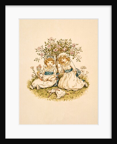 Two girls seated on the ground under a tree by Kate Greenaway