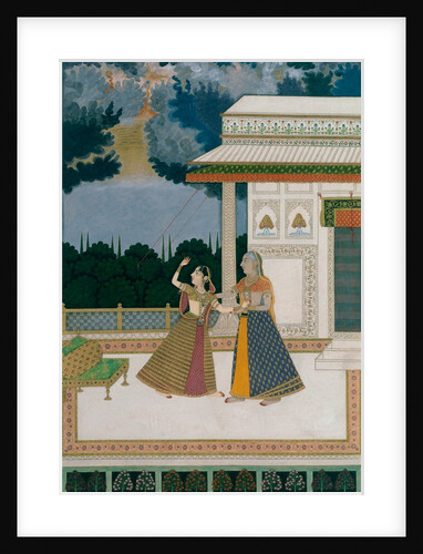 Girl & old woman take refuge from a storm. India, Mughal period, late 18th century by Unknown