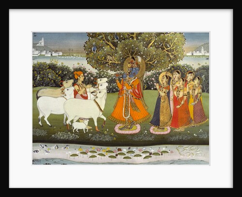 Krishna playing the flute to the gopis. Jaipur, India, 1840 by Unknown