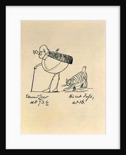 Edward Lear at 73 and a half & his cat Tofs at 16, Edward Lear, England, 19th century by Edward Lear