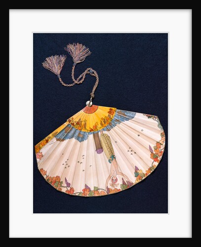 Fan depicting a topless woman with vines, leaves and grapes by Georges Barbier