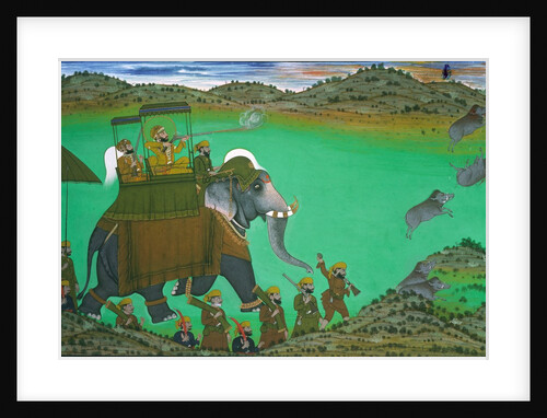 Raja Sarup Singh of Udaipur shooting hogs from a howdah. Udaipur, Indian, mid-19th century by Tara