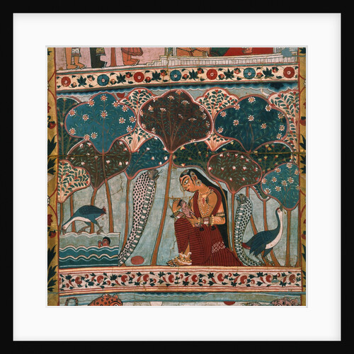 Devaki taking refuge with her child in the forest, detail. Bengal, India, early 19th century by Unknown