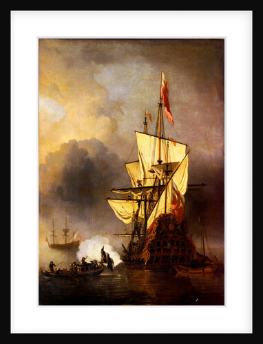 Calm: A Small Ship At Anchor Firing A Salute by Willem Van de Velde