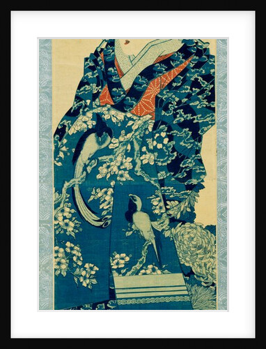 Oiran parading wearing a blue dress by Keisai Eisen