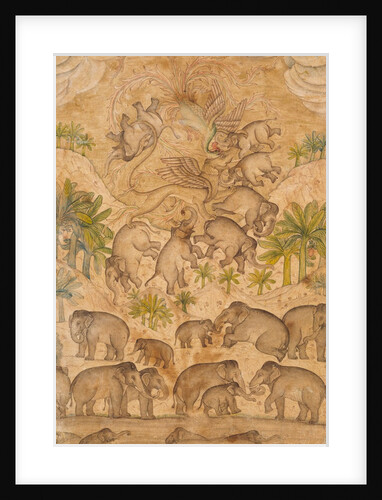 The mythical bird Smurgh, grasping elephants in its claws. India, mid-17th century by Unknown