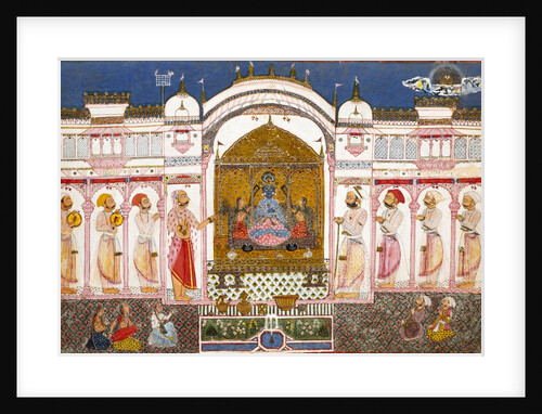 Ruler and his attendants worshipping an image of Krishna by Unknown