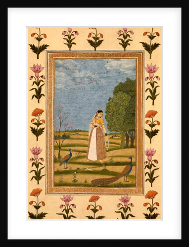 Lady holding a garland with peacocks. India, 18th century by Unknown