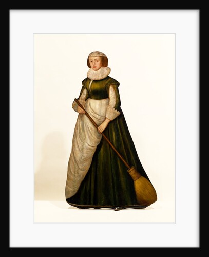 Dummy board figure of a housemaid holding a broom. Kent, England, c.1630. by Unknown
