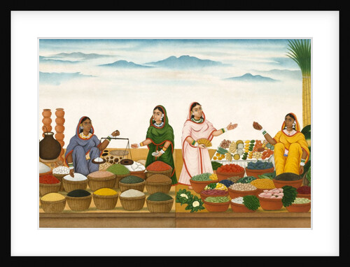 Women selling fruit, vegetables, grains and spices in a bazaar by Shiva Dayal Lal