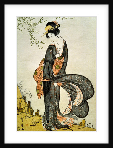 A Beauty Bothered by the Wind under a Willow by Utagawa Toyohiro