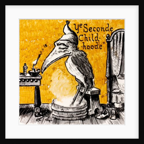 Tile with painted decoration of comic pelican by Minton & Co.