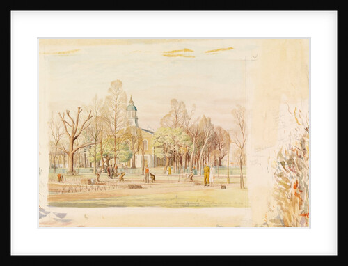 Holy Trinity Church and the new Allotments, Clapham Common, London by Stanley Roy Badmin