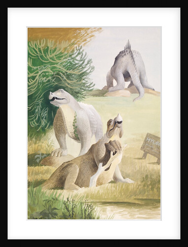 Life-size models of Jurassic reptiles in the grounds of the Crystal Palace, Sydenham by Barbara Jones