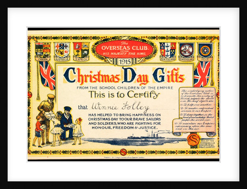 Christmas Day Gifts Certificate issued by the Overseas Club by Unknown