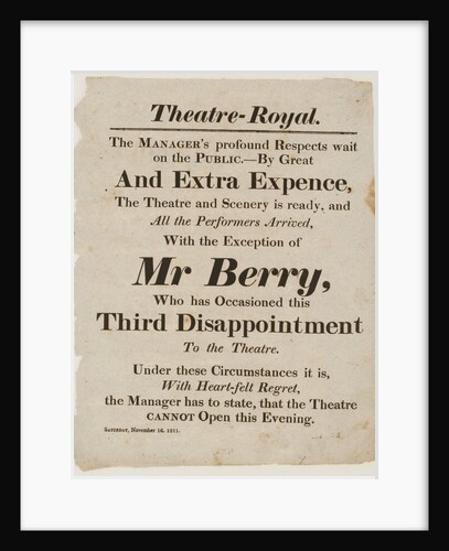 Playbill for the Theatre Royal by Unknown