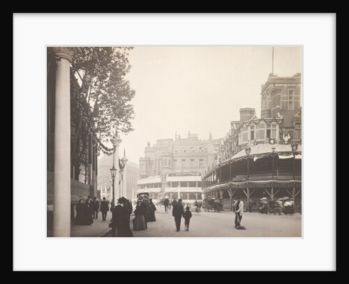 Street scene with coronation stands and street decorations in Westminster erected for the Coronation of King Edward VII by Benjamin Stone