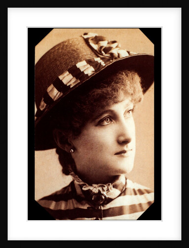Maude Branscombe wearing a straw hat and matching dress by Unknown