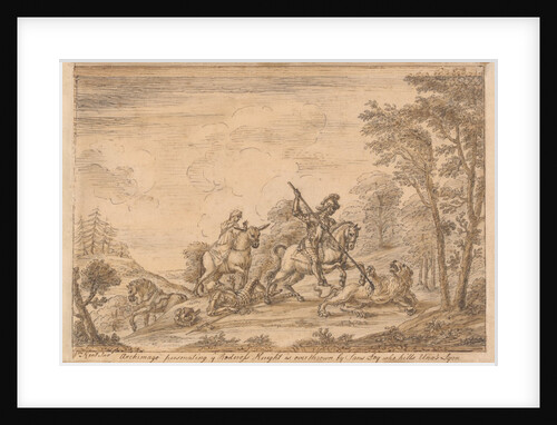 Archimago personating the Redcross knight is overthrown by Sans Loy who kills Unas Trusty Lyon by William Kent