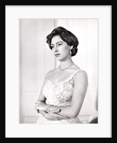 Princess Margaret in a formal one-shouldered evening dress by Cecil Beaton