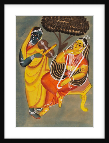 Krishna playing a violin to Radha by Unknown