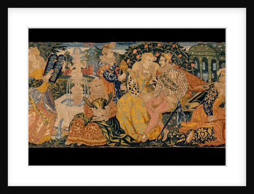 Valance with well dressed figures in an outdoor setting by Unknown