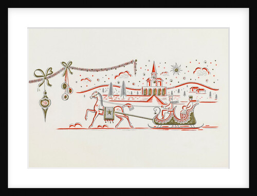 Christmas greeting card with horse and sleigh by Unknown