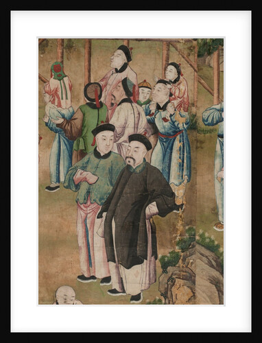 Panel of Chinese wallpaper depicting a theatrical performance, detail by unknown