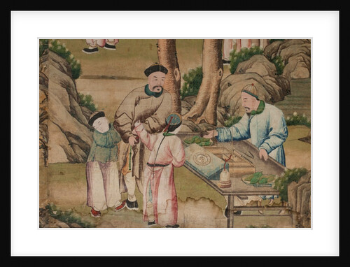 Panel of Chinese wallpaper depicting a theatrical performance, detail by unknown