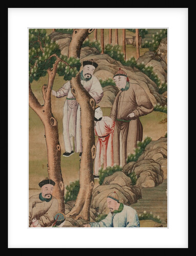 Panel of Chinese wallpaper depicting a theatrical performance, detail by unknown