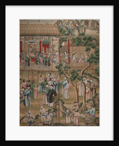 Panel of Chinese wallpaper depicting a theatrical performance by unknown