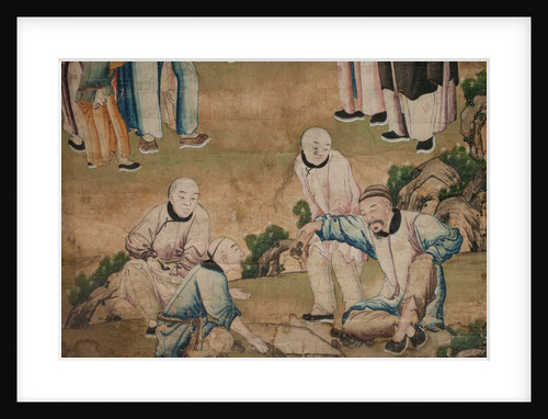 Panel of Chinese wallpaper depicting a theatrical performance, detail by unknown